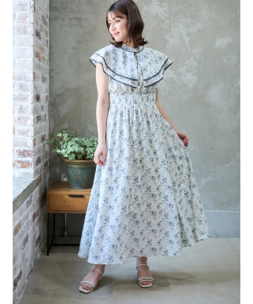 ルディックパーク Ludic Park 花柄シフォン配色パイピングケープ