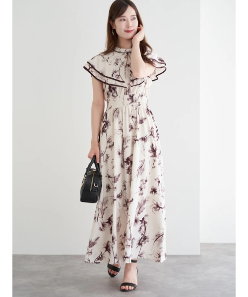 ルディックパーク Ludic Park 花柄シフォン配色パイピングケープ