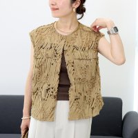 Aletta vita/アレッタ ヴィータ Aletta vita 刺繍チュールレースノーカラーベスト/508379232