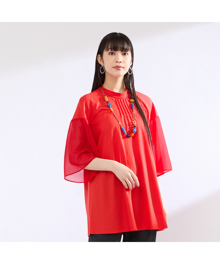 リリアンビューティー　4L M～4L】ウォッシャブル接触冷感配色Tシャツ(508381190