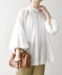SHIPS any WOMEN/《予約》SHIPS any:〈手洗い可能〉シアー ドット スタンドカラー パフ ブラウス/508381202