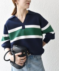 SHIPS any WOMEN/《予約》SHIPS any:〈手洗い可能〉配色 ライン スウェット ライク スキッパー ニット/508381215