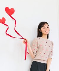 Feroux/【洗える】ハーフスリーブ ハート刺繍 ニット/508381231
