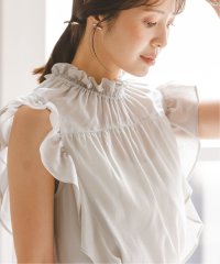 NOBLE/《追加4》【洗える】シャーリングフリルノースリブラウス/508381318