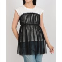 STYLEBLOCK/スタイルブロック STYLEBLOCK 天竺×チュールドッキングフレンチTシャツ/508381863