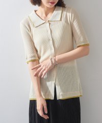 MAISON BREEZE reveur/メゾンブリーズレヴール MAISON BREEZE reveur 麻タッチ配色襟付きカーディガン DTK/508381934