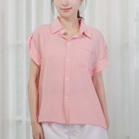 shoppinggo/ショッピングゴー shoppinggo ブラウスシャツ レディース 半袖 襟付き シャツ フレンチスリーブ ロールアップ 夏トップス フォーマル 通勤 オフィス/508382028