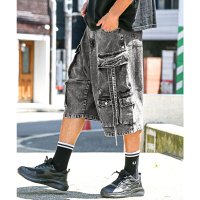 ラグスタイル LUXSTYLE 10.5ozデニムテクノ風カーゴハーフパンツ/デニムパンツ テクノパンツ メンズ デニムハーフパンツ ワイドカーゴパンツ ショー