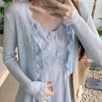 shoppinggo/ショッピングゴー shoppinggo サマーカーディガン 透かし編み Vネックカーディガン トップス 長袖 ショート丈 前開き 透け感 重ね着 かわいい フェ/508382020