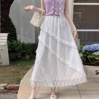 shoppinggo/ショッピングゴー shoppinggo 総レーススカート 選べる2タイプ ロングスカート レディース 裏地付 ウエストゴム 高見え マキシ フレア 高見え 華や/508382026