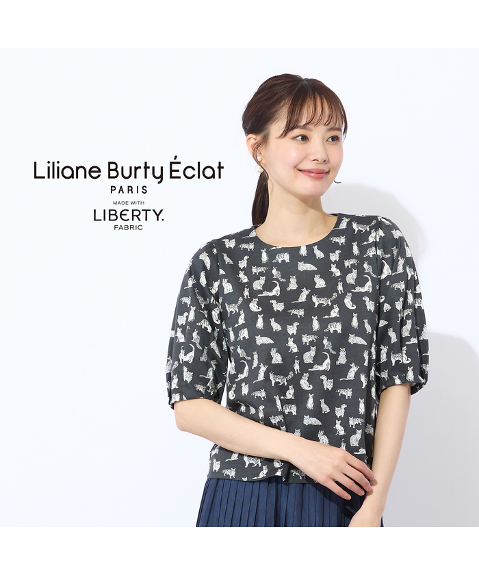 Liliane Burty ECLAT（Sサイズ） / リリアンビューティ エクラ 【洗える】リブ使い裏毛ロゴプリントTシャツ Liliane Burty ECLAT｜【洗える】リブ使い裏毛ロゴプリントT