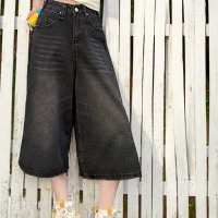 ica/アイカ ica デニム ワイドパンツ ガウチョパンツ ワイドデニム パンツ ジーンズ ジーパン ヴィンテージ 七分丈 半端丈 Aライン フレア ハイウエスト カ/508382863