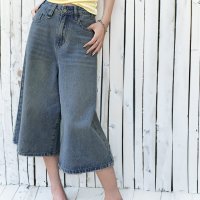 ica/アイカ ica デニム ワイドパンツ ガウチョパンツ ワイドデニム パンツ ジーンズ ジーパン ヴィンテージ 七分丈 半端丈 Aライン フレア ハイウエスト カ/508382863