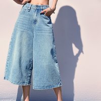 ica/アイカ ica デニム ワイドパンツ ガウチョパンツ ワイドデニム パンツ ジーンズ ジーパン ヴィンテージ 七分丈 半端丈 Aライン フレア ハイウエスト カ/508382863