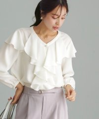 WHITE JOOLA/ホワイトジョーラ WHITE JOOLA 【 洗える 】 ソフトツイル・ラッフルフリルモードブラウス/508382884