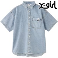 X-girl/エックスガール X－girl FACE LABEL LIGHT DENIM S/S SHIRT LtINDIGO [105253014001]/508383246