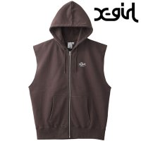 X-girl/エックスガール X－girl DISTRESSED CIRCLE LOGO ZIP UP SWEAT VEST BROWN [105253021009]/508383247