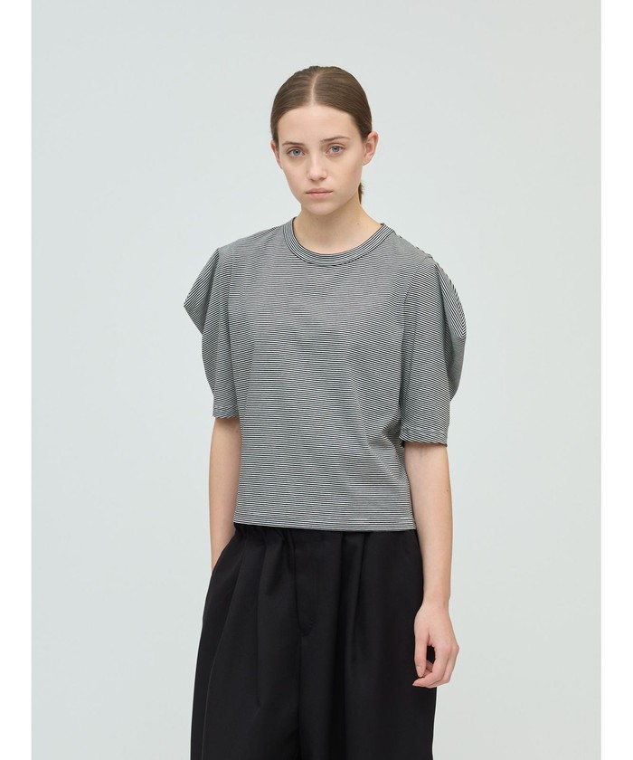 mizuiro ind ボーダードレープスリーブTシャツ(508384804