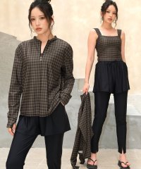 OSYAREVO/オシャレボ OSYAREVO 【ネット限定】【紫外線カット率99.9％以上】クォータージップ ラッシュガード 付き 体型カバー タンキニ 水着 セットアップ 5/508102487