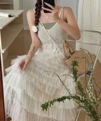 TeddyShop/テディショップ Teddyshop レディース ニット×チュールティアード異素材mixドッキングキャミワンピース/508383698