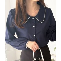 Amulet/アミュレット Amulet バイカラーパイピング長袖ブラウス レディース トップス シャツ きれいめ 韓国風 春 秋 冬 無地 配色 バイカラー かわいい おし/508386363