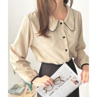 Amulet/アミュレット Amulet バイカラーパイピング長袖ブラウス レディース トップス シャツ きれいめ 韓国風 春 秋 冬 無地 配色 バイカラー かわいい おし/508386363