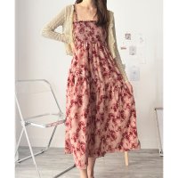 Amulet/アミュレット Amulet 花柄シャーリングマキシワンピース レディース カジュアル ロング丈 ノースリーブ 春 夏 フラワー柄 フリル 上品 大人 かわいい /508386366