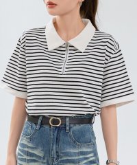 TeddyShop/テディショップ Teddyshop レディース ゆる可愛いオーバーサイズ。半袖ボーダー柄ハーフジップポロシャツ/508386552