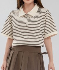 TeddyShop/テディショップ Teddyshop レディース ゆる可愛いオーバーサイズ。半袖ボーダー柄ハーフジップポロシャツ/508386552