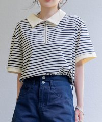 TeddyShop/テディショップ Teddyshop レディース ゆる可愛いオーバーサイズ。半袖ボーダー柄ハーフジップポロシャツ/508386552