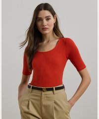 LAUREN RALPH LAUREN/リブニット コットンブレンド エルボースリーブ Tシャツ/508387954