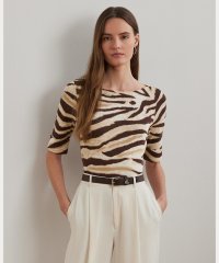 LAUREN RALPH LAUREN/ゼブラプリント ストレッチ コットン ボートネック Tシャツ/508387980