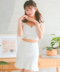 Tika/ティカ Tika キャバドレス ノースリーブ リボン ダブルボタン ストレッチ 裾フリル セットアップ 谷間魅せ タイトミニドレス (Sサイズ～XLサイズ)/508388090