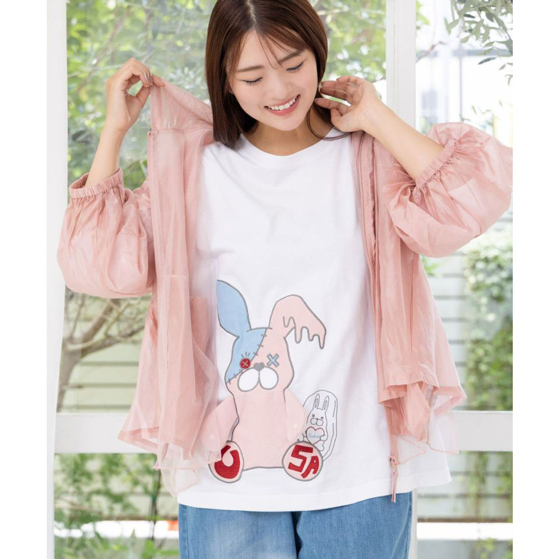 スカラー ScoLar ハグしてくれるウサギぬいアップリケTシャツ （パープル） スカラー ScoLar ハグしてくれるウサギぬいアップリケTシャツ