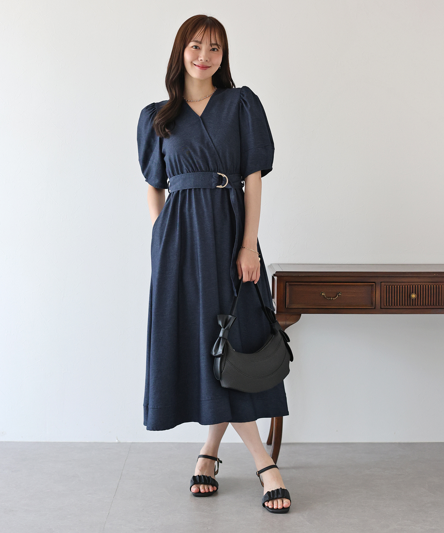 【AMACA】デニムカシュクールワンピース 38 5分袖 ブルー セール30%OFF】ブルーイースト BLUEEAST デニムライク