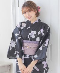 Retica/レティカ Retica 黒地にグラデーション菖蒲 ゆかた3点セット(浴衣+平帯+下駄)/508389588