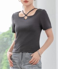 TeddyShop/テディショップ Teddyshop レディース デコルテきれい魅せ。半袖クロスネックリブトップス/508390273