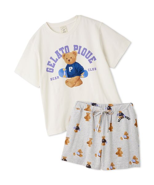 新品 gelato pique しろくま柄 Tシャツ&ショートパンツ セット ONLINE限定】スポーティーベアワンポイントTシャツ&総柄