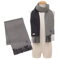 BURBERRY/バーバリー BURBERRY マフラー フリンジ リバーシブル グレー ネイビー メンズ レディース ユニセックス BURBERRY 8077824 A1345/508392529