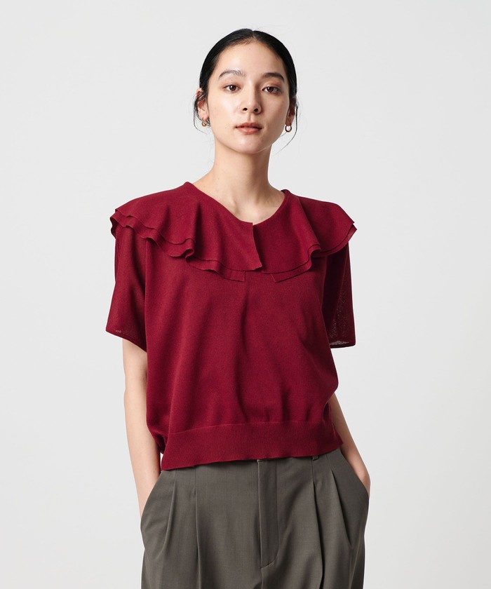 【新品・未使用品】ユナイテッドアローズ　Tシャツ　プルオーバー　フリル WEB限定】フリルカラー ニットプルオーバー －ウォッシャブル
