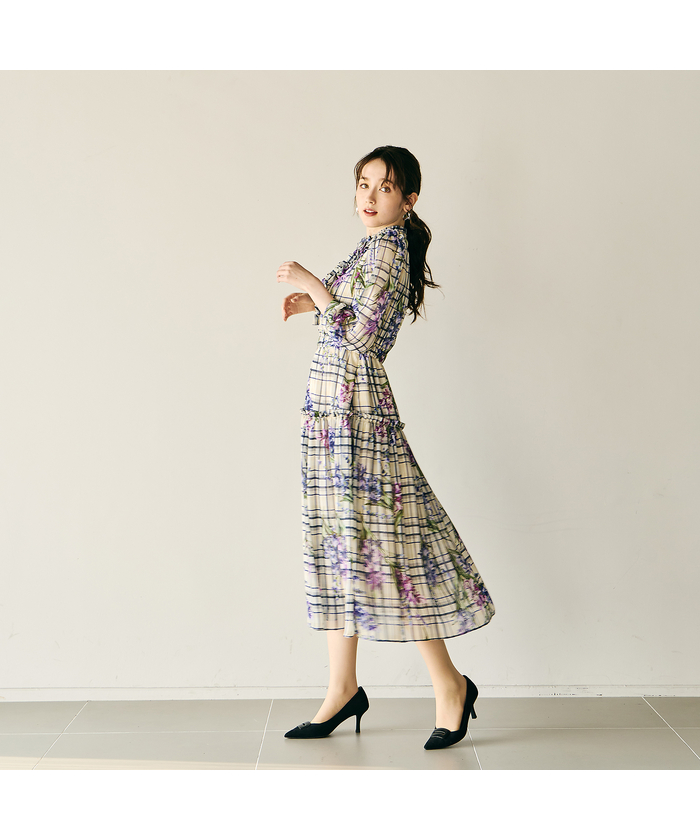 【関税込】DVF★プリーツ フローラルプリント ミディドレス 国内発| ERDEM ラッフル&プリーツ フローラル ミディドレス