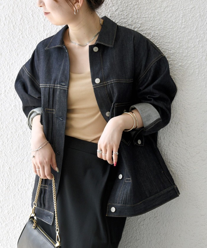 SHIPS any:〈洗濯機可能〉デニム ジャケット SHIPS any: ノーカラー デニム ブルゾン［SHIPS any DENIM］ （G