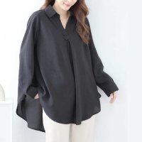 ica/アイカ ica スキッパー シャツ ブラウス チュニック Aライン Vネック テールカット プルオーバー 長袖 ゆったり カジュアル オフィス OL ビジネス /508397084
