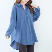 ica/アイカ ica スキッパー シャツ ブラウス チュニック Aライン Vネック テールカット プルオーバー 長袖 ゆったり カジュアル オフィス OL ビジネス /508397084