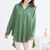 ica/アイカ ica スキッパー シャツ ブラウス チュニック Aライン Vネック テールカット プルオーバー 長袖 ゆったり カジュアル オフィス OL ビジネス /508397084