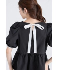 tocco closet/トッコクローゼット tocco closet 後ろグログランリボン付き配色パイピングペプラムブラウス/508397105