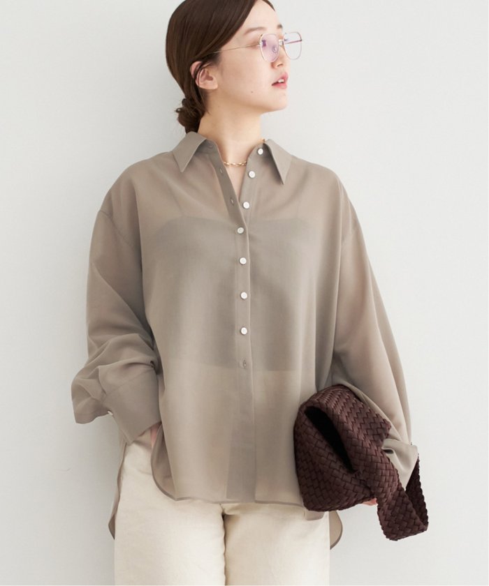 「IENA」 長袖シャツ 36 ベージュ レディース 中古・古着通販】IENA (イエナ) ラミー バンドカラーWポケット