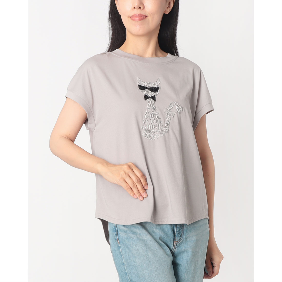 tシャツ EGLANTINE ネコデザイン刺繍カットソー レディース エグランティーヌ EGLANTINE ネコデザイン刺繍カットソー