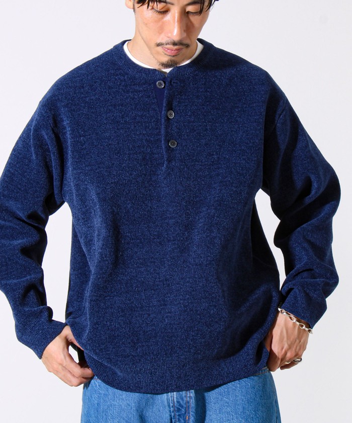 2色 メンズ ヘンリーネック レトロ ツイストデザイン セーター ロッキーモンロー Rocky Monroe ニット セーター ダブル