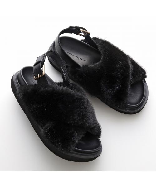 ATELIER BRUGGE サンダル Fur cross sandals 25KS-62 ファー ATELIER BRUGGE アトリエブルージュ サンダル Fur cross sandals